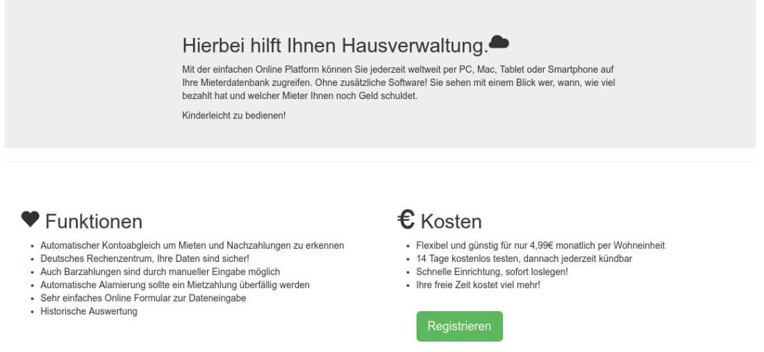 Screenshot der Funktionen bei Hausverwaltung.Cloud